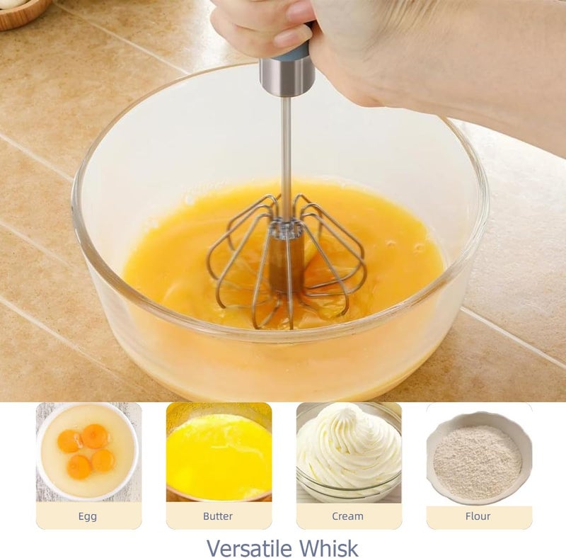 Avykalox 2 Pack Semi Automatic Whisk, Stainless Steel Mini Hand Push Whisks for Cooking, Easy to Use Hand Mixer Egg Beater Wisking Tool for Cooking, Whisking, Beating, Stirring - Image 4